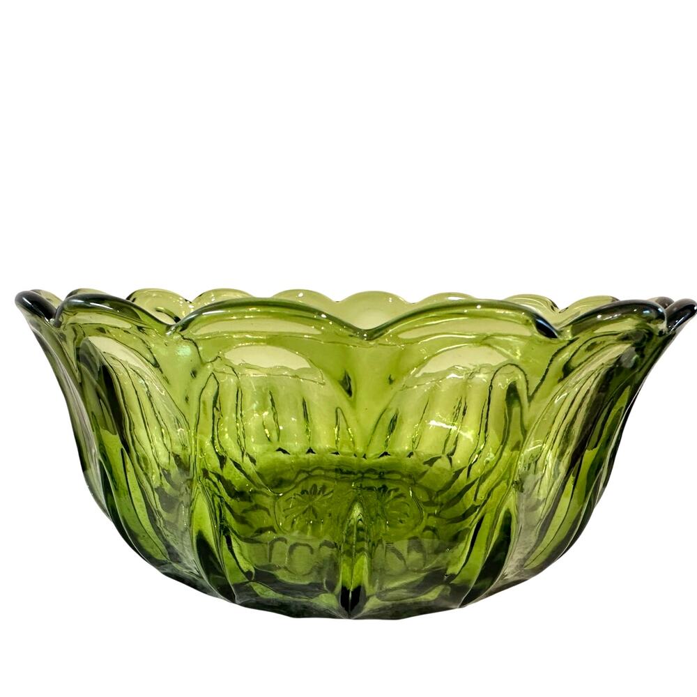 Anchor Hocking Vintage 1970's Fairfield Avocado Green Large Salad Serving Bowl